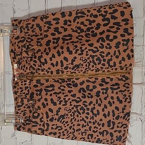 We The Free Cotton Brown Leopard Animal Print Full Zip Raw Hem Mini Skirt Sz 24